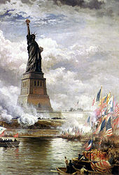 Edward Moran's 1886 painting, The Statue of Liberty Enlightening the World, depicts the unveiling of the Statue of Liberty.