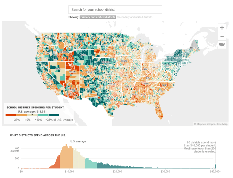 DataViz as Map How PerPupil Spending Compares Across U.S. School